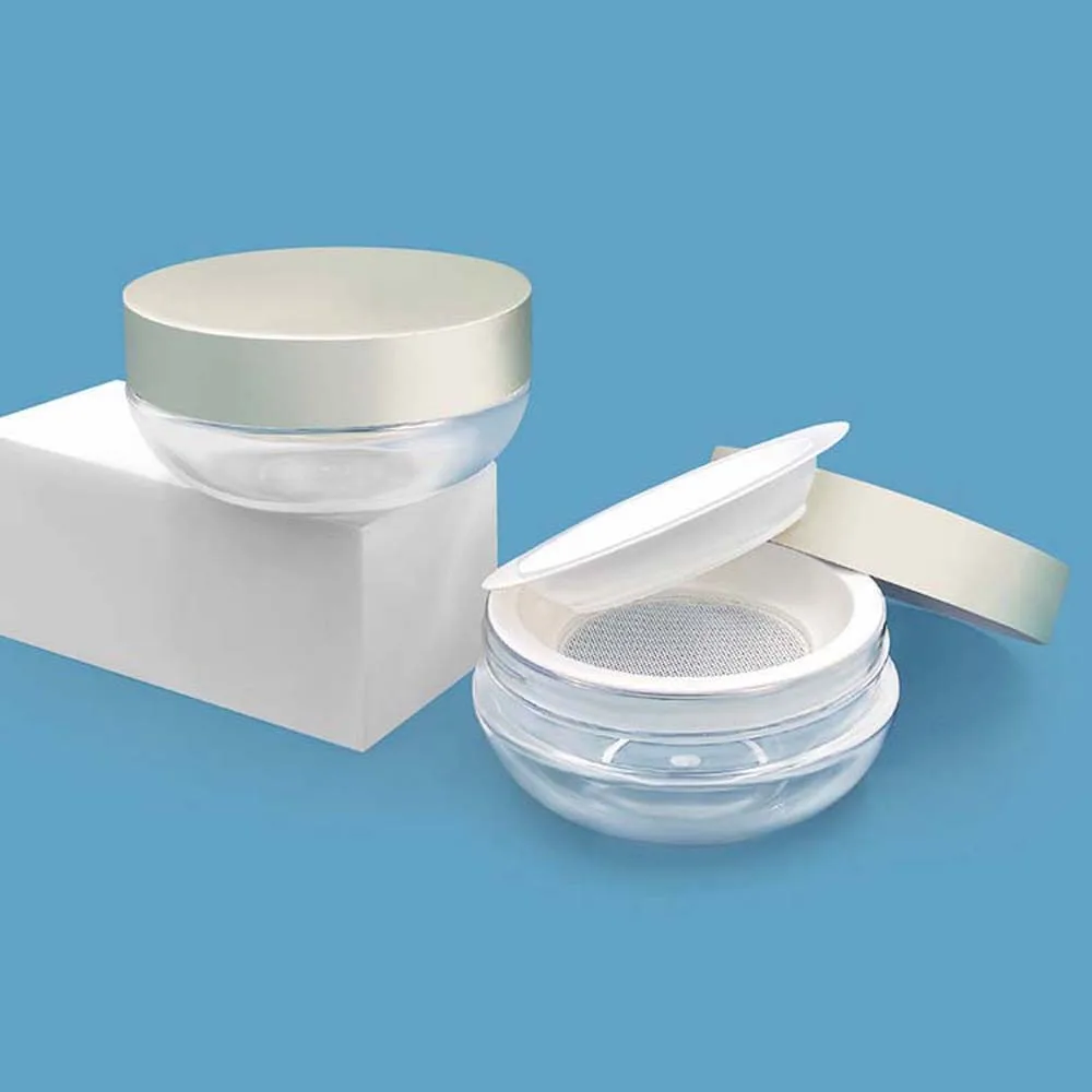 Пластиковая банка для пудры 30 г с ситечком дорожный пустой косметический