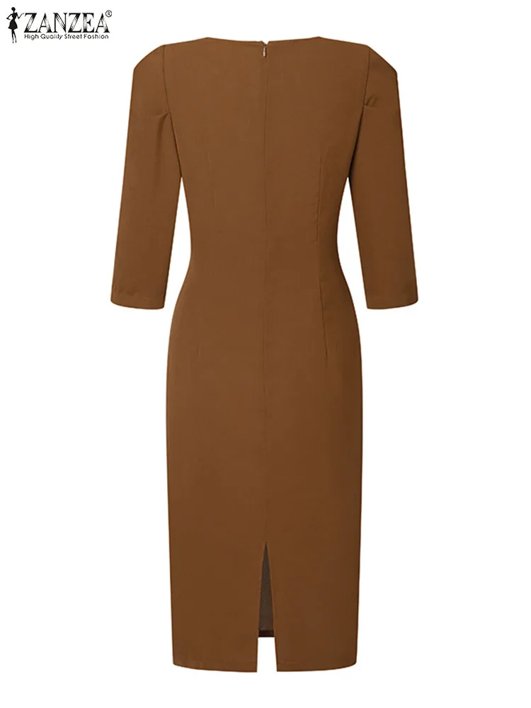 Платье ZANZEA женское офисное Облегающее элегантное пикантное модное миди-платье с
