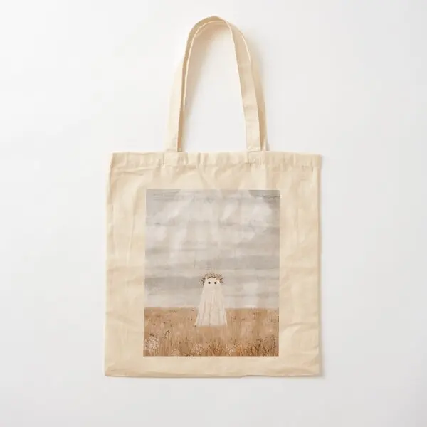 

There Is A Ghost In The Meadow Cotton Canvas Bag Printed Foldable Grocery Shopper Unisex Casual Shoulder Bag Fabric Women