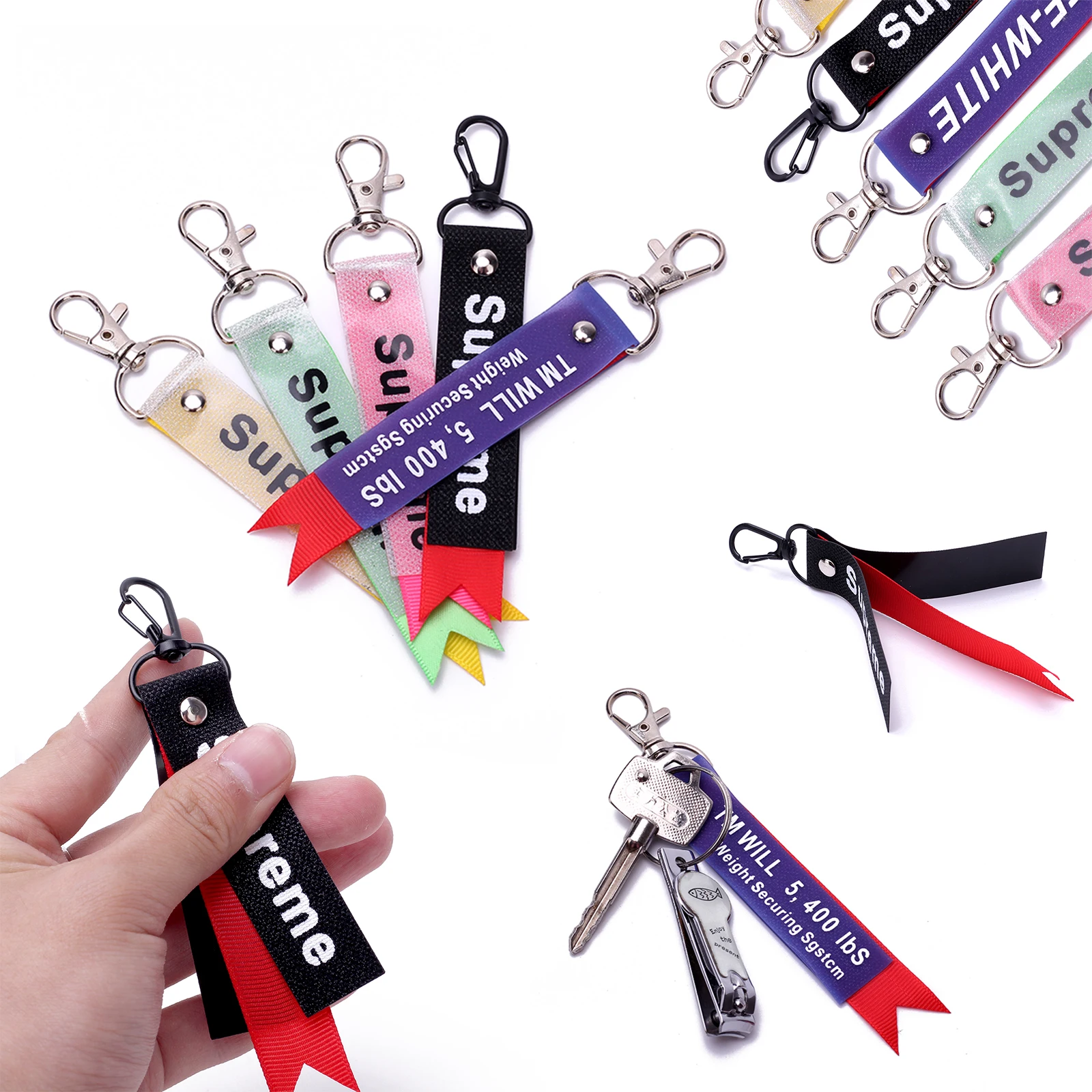 

2023 Off Supre New Yellow and White Color Cartoon Canvas Keychain Trend Brand Jeans with Wrist Camera Lanyard for Me Key Ring