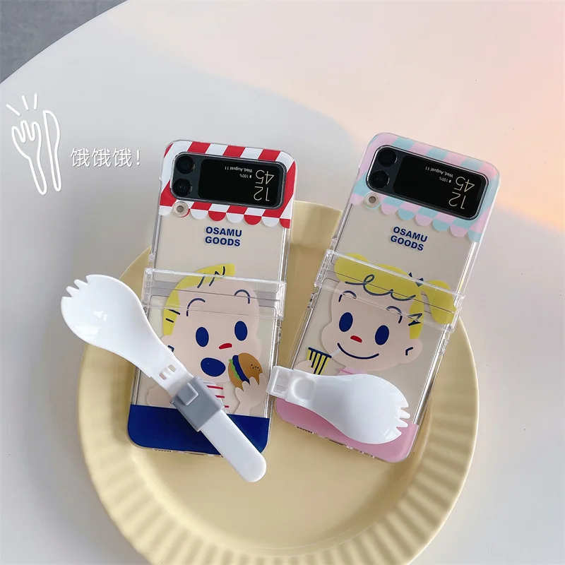 

Creative Cartoon Spoon Bracket Phone Case for Samsung Galaxy Z Flip 3 Z Flip 4 Hard PC Back Cover for ZFlip3 ZFlip4 Case Shell