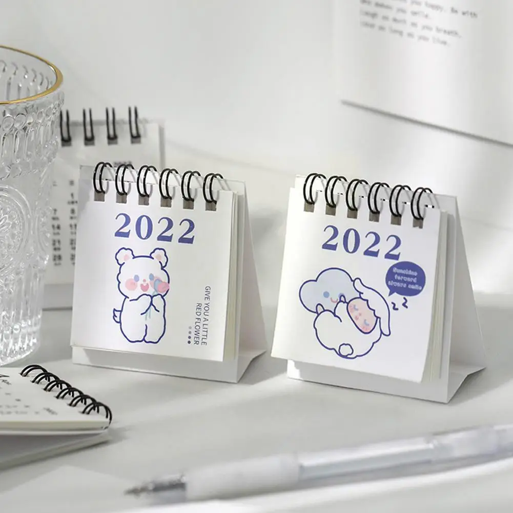 

2022 Mini Desk Calendar Cute Desk Decoration Calendar Pocket Kawaii Supplies Portable Stationery Calendar School S7b4