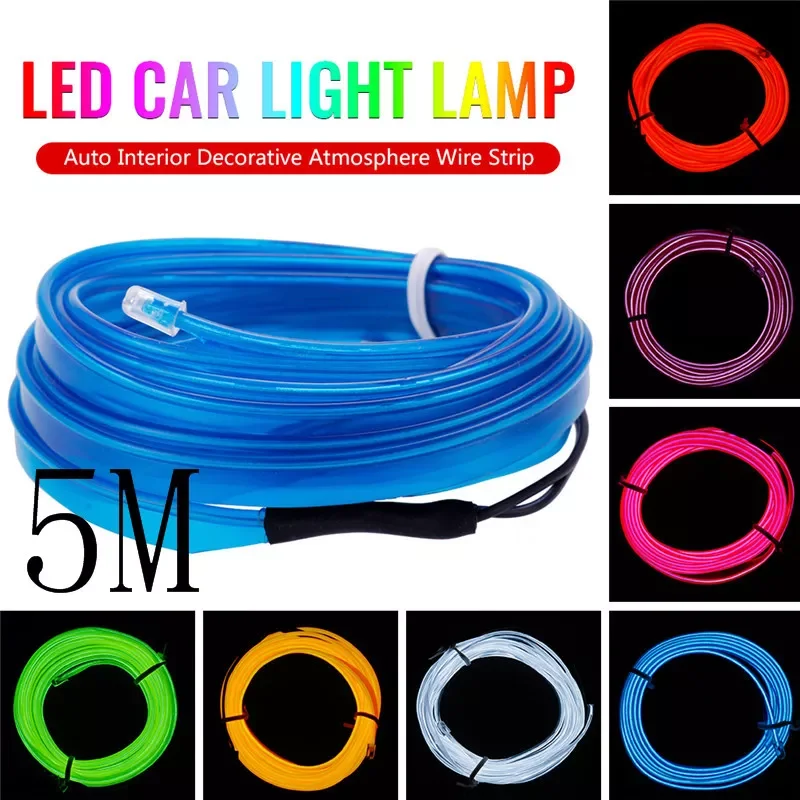 

New 5M 12V LED Car Light Lamp Flexible Auto Interior Decorative Atmosphere Wire Strip Cold LED Light Fit all DC 12V Cars