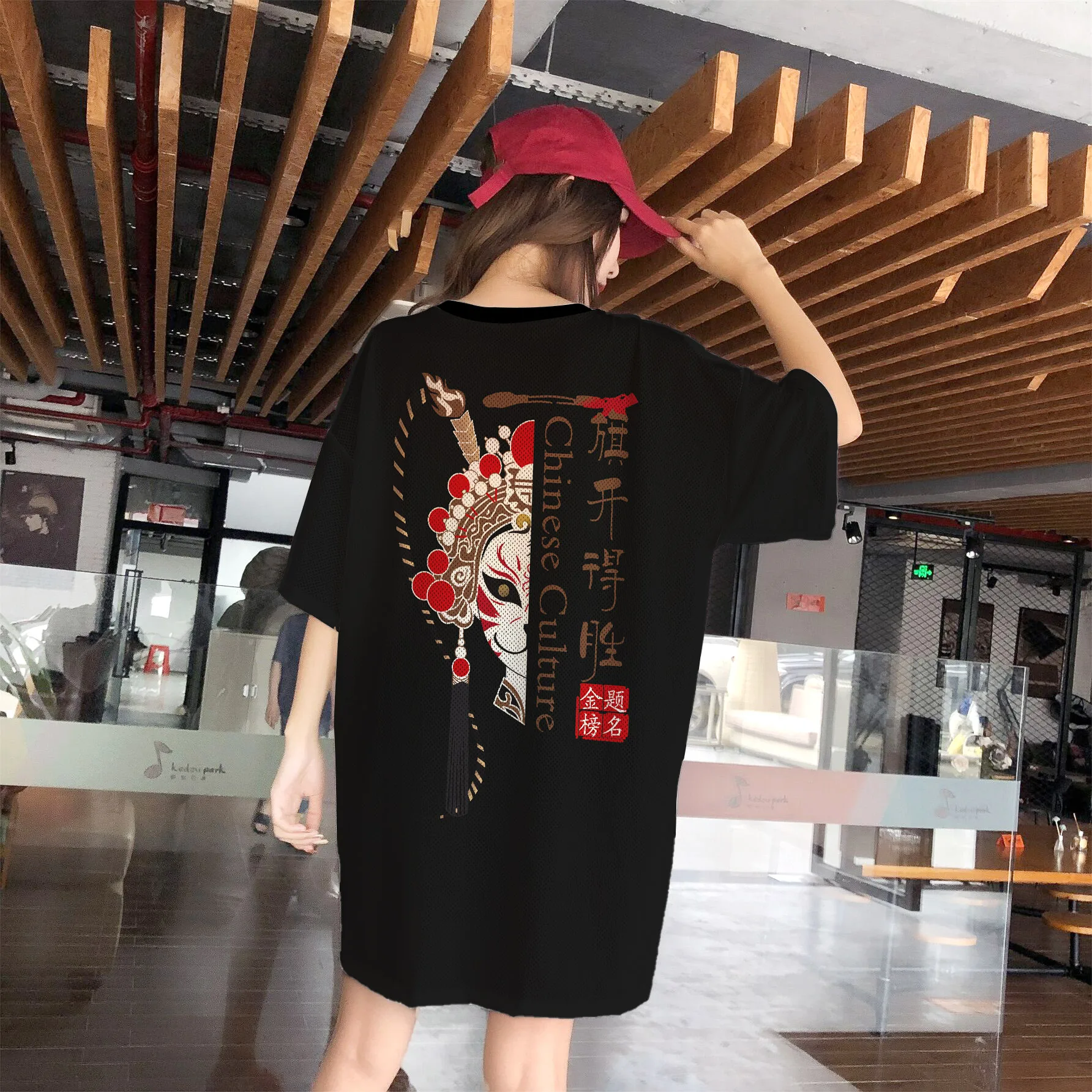 

Summer Oversized Casual Women Short Sleeve Mid-Length T-Shirts Tide Streetwear Chic Printing Mesh Quick-Drying Tops Ins 2022 New