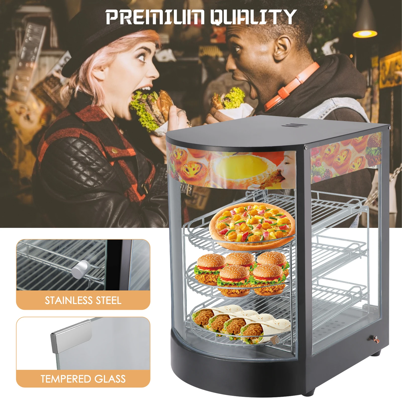 Food Display Case Hamburger Egg Tart Glass Pizza Showcase Three Floors Food Insulation Display Cabinet enlarge