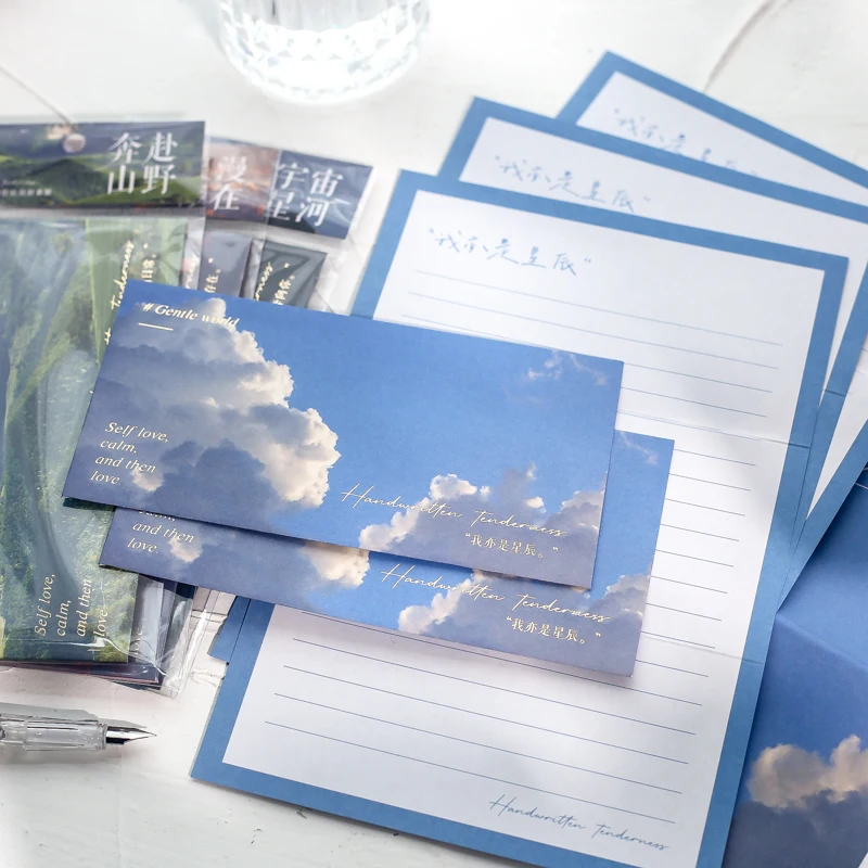 

Natural Scenery Series Envelope Set with Letter Paper Writing Pad Wedding Invitation Card Cover Bag School Office Supplies