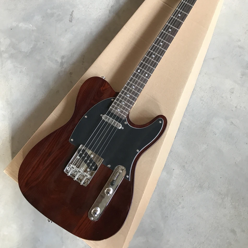 

Коричневая электрическая гитара Tele, фингерборд из розового дерева, черная накладка, хромированная фурнитура, бесплатная доставка