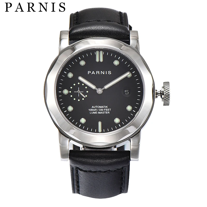 

Fashion Parnis 44mm Silver Case Automatic Mechanical Men Watch Leather Strap Sapphire Men's Waterproof Watches reloj hombre 2023