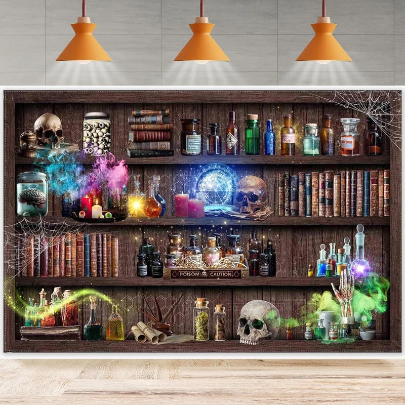 Фон для фотосъемки на Хэллоуин ученый лаборатория жуткая ведьма волшебный звезд