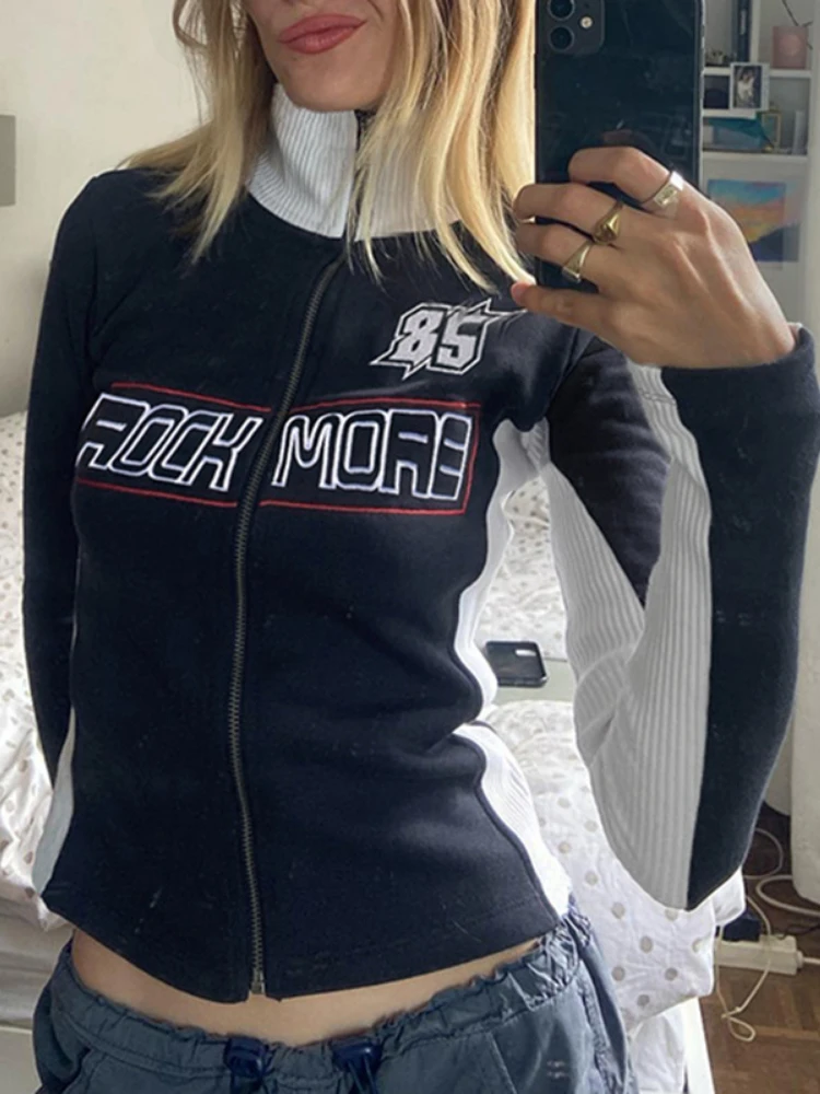 

Streetwear Punk Style Patchwork Cropped PU Leather Jacket Women Zipper Autumn Winter Jacket Contrast Color Basic Coat