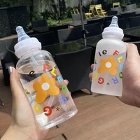 cute baby bottle water cup heat resistant clear frosted plastic bpa free cartoon flower water bottle for adults and children