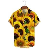 2022 hawaiian mens shirt sunflower print shirt european and american popular flower shirt lapel single button beach top