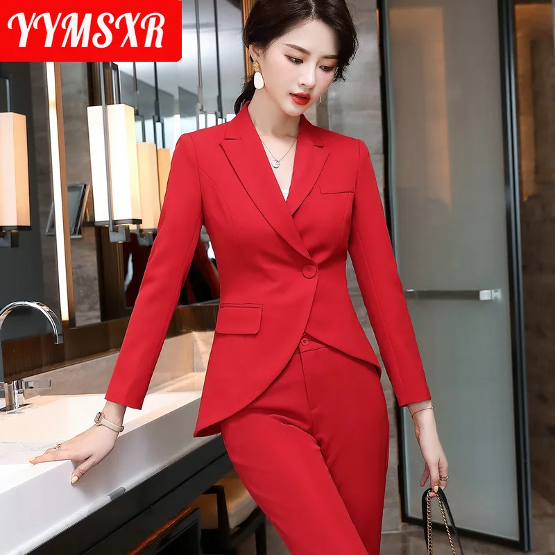 High-end Large Size Suit Trousers 2-piece Office Professional Wear Autumn and Winter New Elegant Ladies Blazer High Waist Pants