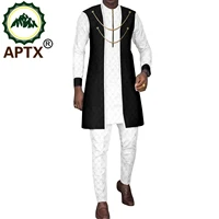 african suit for men jacquard aptx 3 pieces fashionable waistcoat and long sleeve shirt and trousers private custom