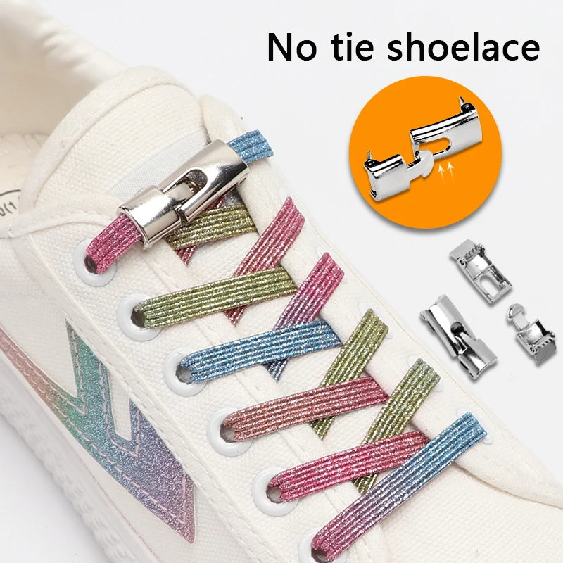

25 Colors No Tie Shoe Laces For Sneakers Elastic Shoelaces Flat Metal Cross Lock Quick On And Off Lazy Shoes Lace Accessories