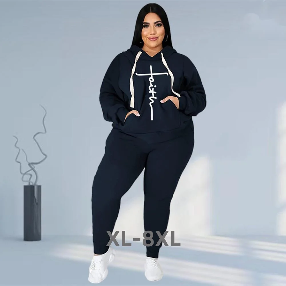 Plus Size Winter Clothes Women 2021 Tracksuit Two Piece Set Hoodie Sweatsuit Sweatshirts Sweatpants Sets Whol 3xl 4xl 5xl 6xl