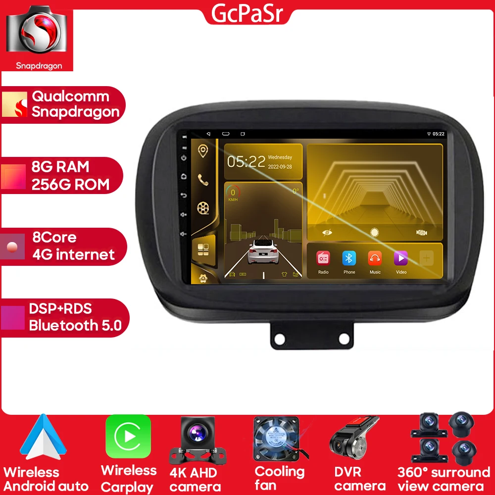 

For Fiat 500X 2014 - 2020 9 Inch Android 13 Qualcomm Snapdragon 8 Core Car Radio Player Wireless Android Auto Mirror Link 4G