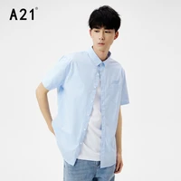 a21 mens turn down collar short sleeves letter embroidery blue shirts 2022 summer male simple fashion 100 cotton casual shirts