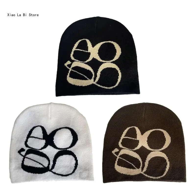 

XXFD Elastic Windproof Beanie Hat Knit Jacquard Letter Hats for Adult Teenagers