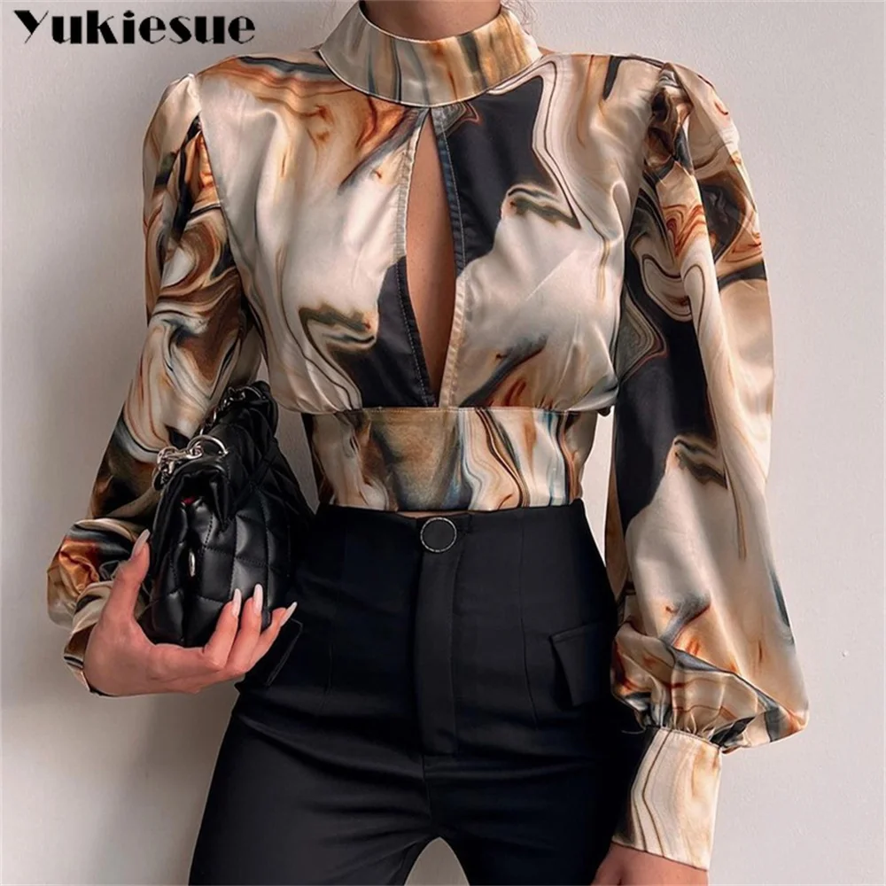 Elegant Women's summer blouses woman tops women shirt blouse chemise femme blusas chiffon printed long sleeve top female mujer