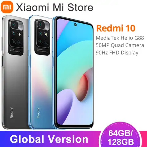 Смартфон Xiaomi Redmi 10, 2022 дюйма, 64 ГБ/128 ГБ, Восьмиядерный процессор MediaTek Helio G88, камера 50 МП, FHD дисплей 90 Гц, аккумулятор 5000 мАч