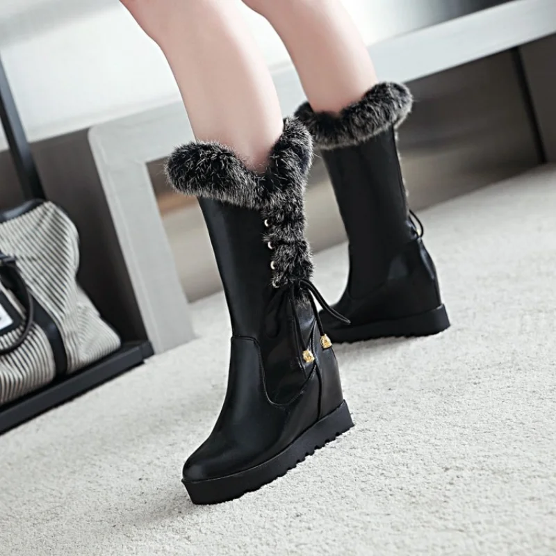 2023 Winter Warm Fur Knee High Heel Boots Women's Snow Boots High Heel Lace Women's Shoes Thigh High Heel Boots  43