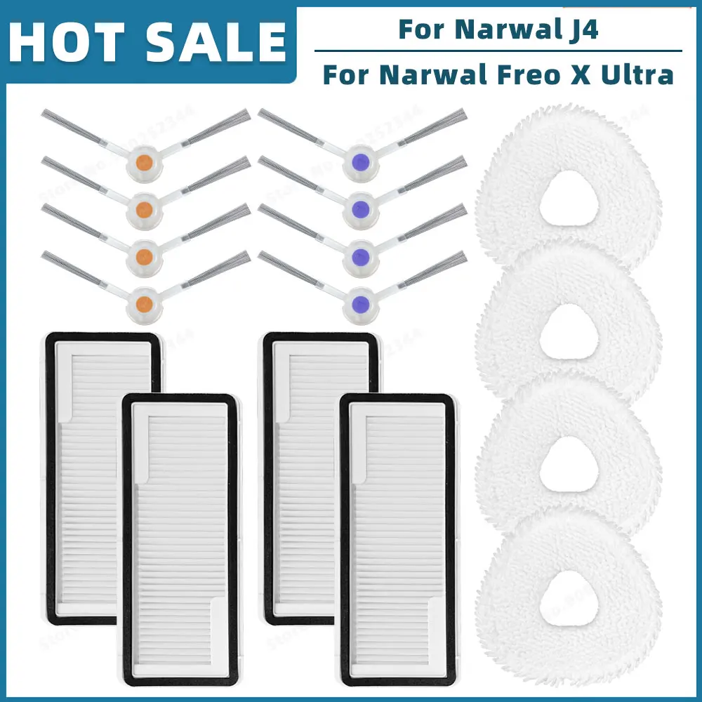 

Совместимость с Narwal Freo X Ultra/Narwal J4, запасные части, аксессуары, роликовая основная боковая щетка, фильтр Hepa, ткань для швабры