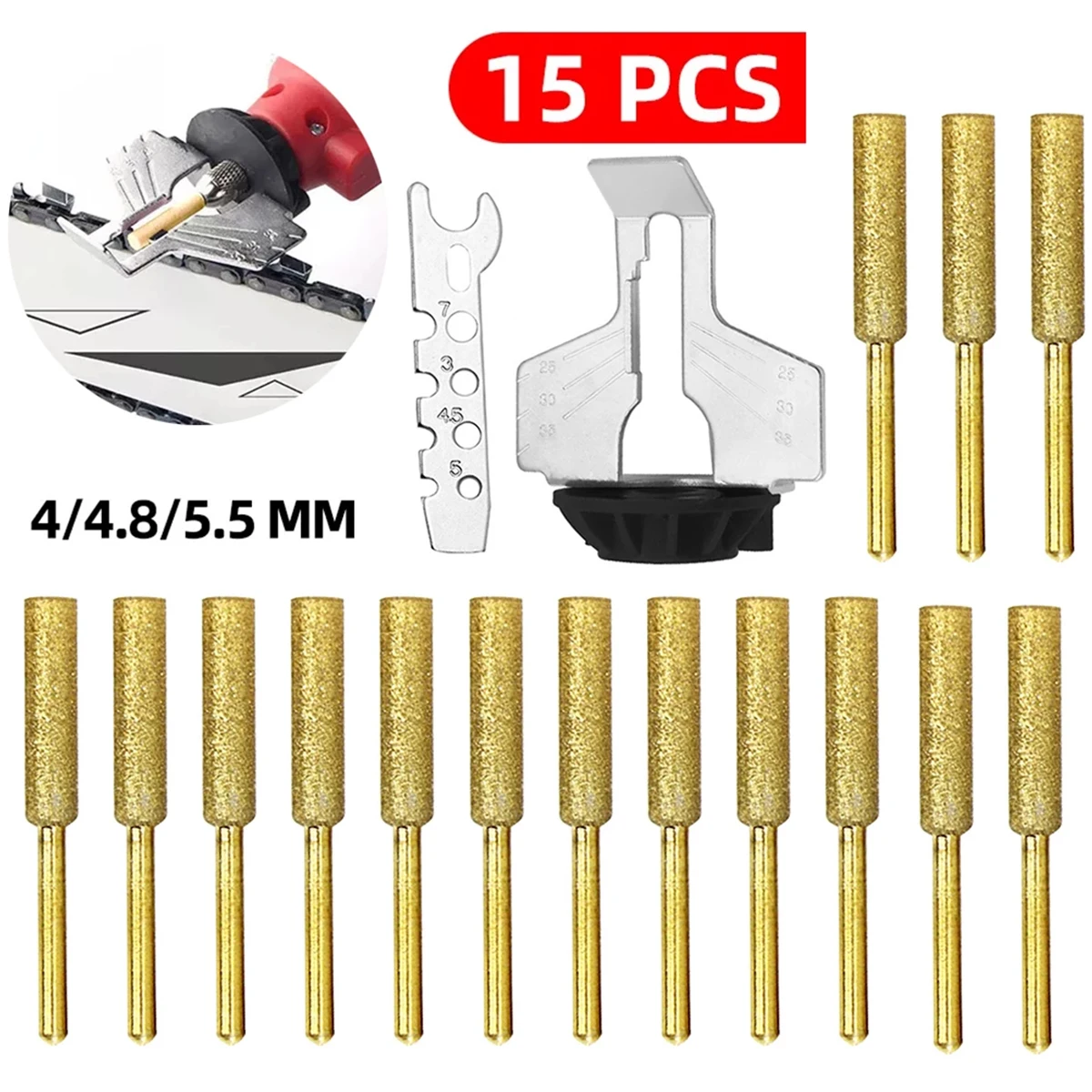 

Gold Diamond Coated Cylindrical Burr Chainsaw Sharpener Stone File Chain Saw Sharpening Carving Grinding Power Tools Kit