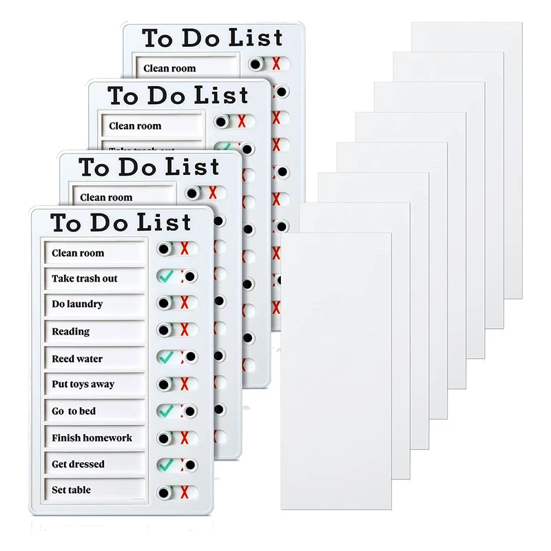 

4 Pcs to Do List Memo Board Removable Message Board Plastic RV Checklist Personal Schedule Board with 8 Cards