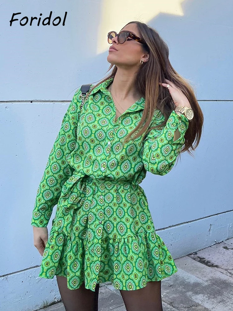 

Женское платье-рубашка с длинным рукавом, с геометрическим принтом