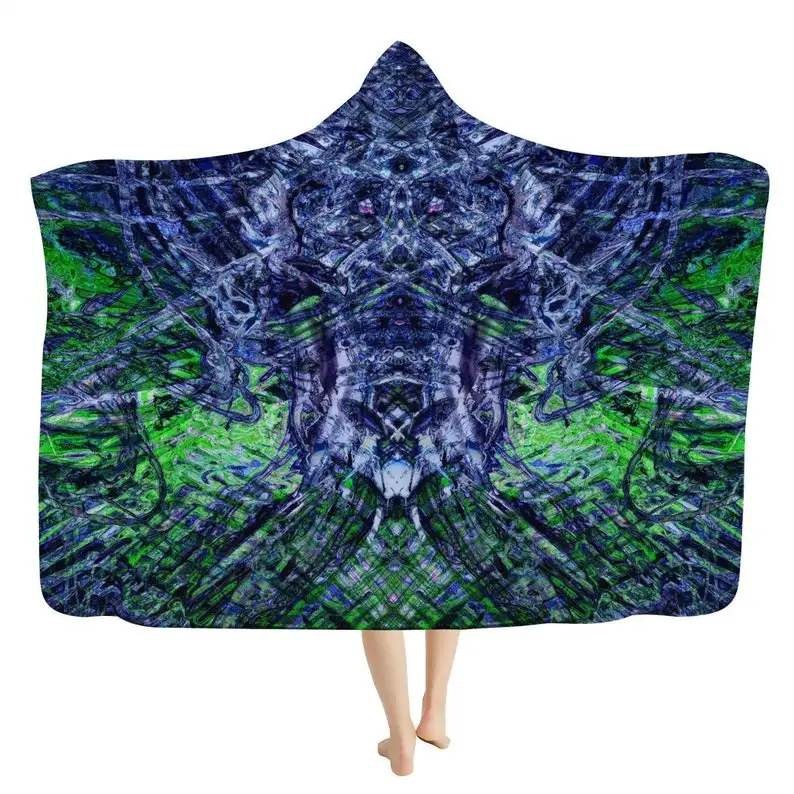 

Deep Reflections Hooded Blanket - Psychedelic Sherpa Blanket, Psytrance Throw Blanket, Trippy Ravewear Bedroom