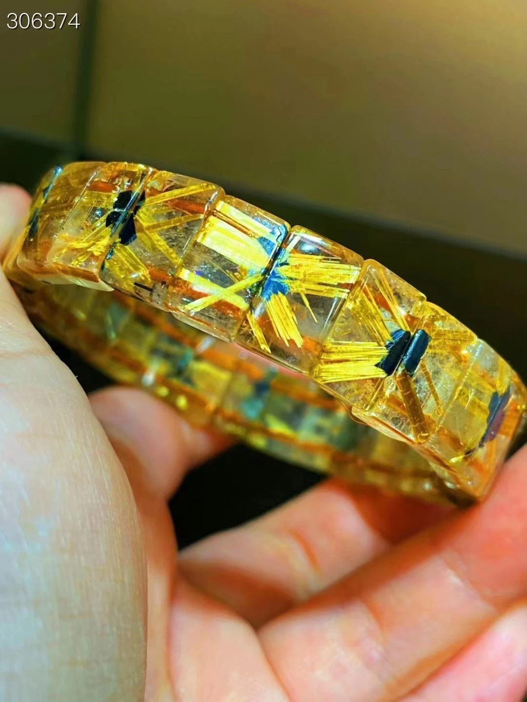 

Natural Gold Rutilated Quartz Bracelet Bangle Flower Woman Men 12.8x7.5x4.8mm Clear Rectangle Beads Wealthy Stone AAAAAA