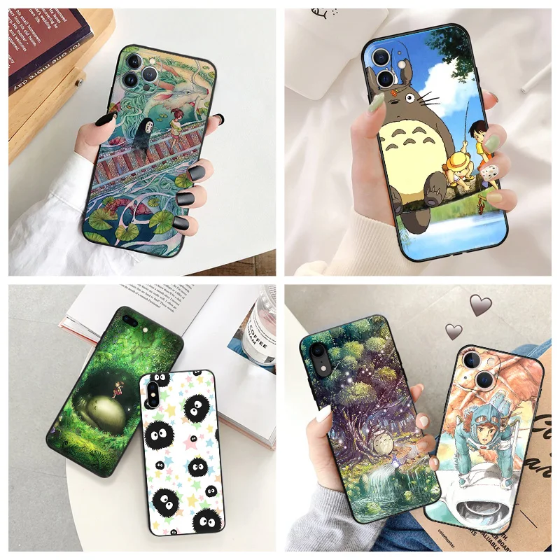 

Black Matte Anti-Drop Phone Case For iPhone 14 12 13 Pro Max 11 Mini 7 8 6 6s Plus XS X XR SE Luxury My Neighbor Totoro Cover