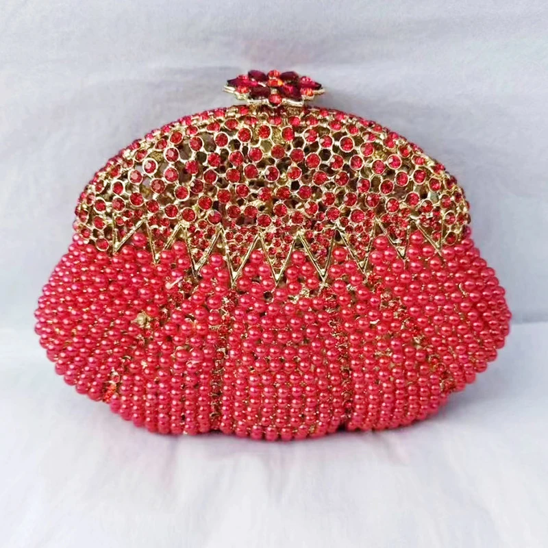 

Вечерняя сумка с красным жемчугом и кристаллами, роскошный новый свадебный кошелек, свадебные клатчи WHTUOHENG, женские сумки через плечо Minaudiere