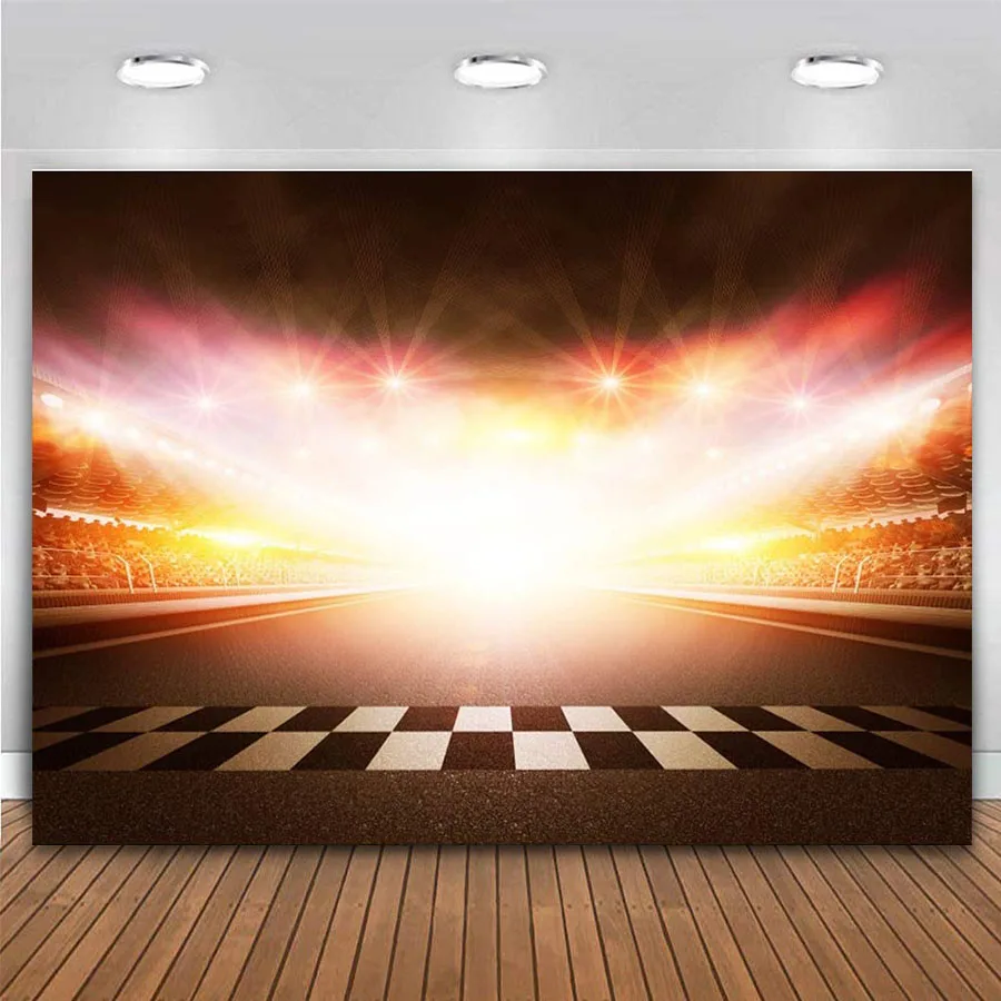 

Finish Line Race Track Backdrops Photography Car Racing Backgrounds Birthday Party Banner Bleachers Champion Sport Competition