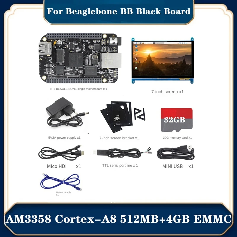 

For Beaglebone BB Black AM3358 512MB+4G EMMC AI Development Board+7-Inch Screen+Screen Bracket+32G SD Card+Power