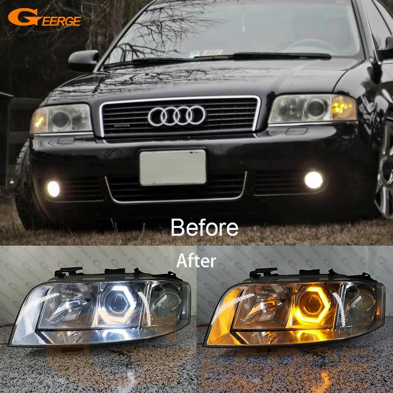 

For Audi A6 C5 4B S6 Pre Facelift Ultra Bright Switchback Turn Signal Cotton White Amber Hex LED Angel Eyes Halo Rings Light