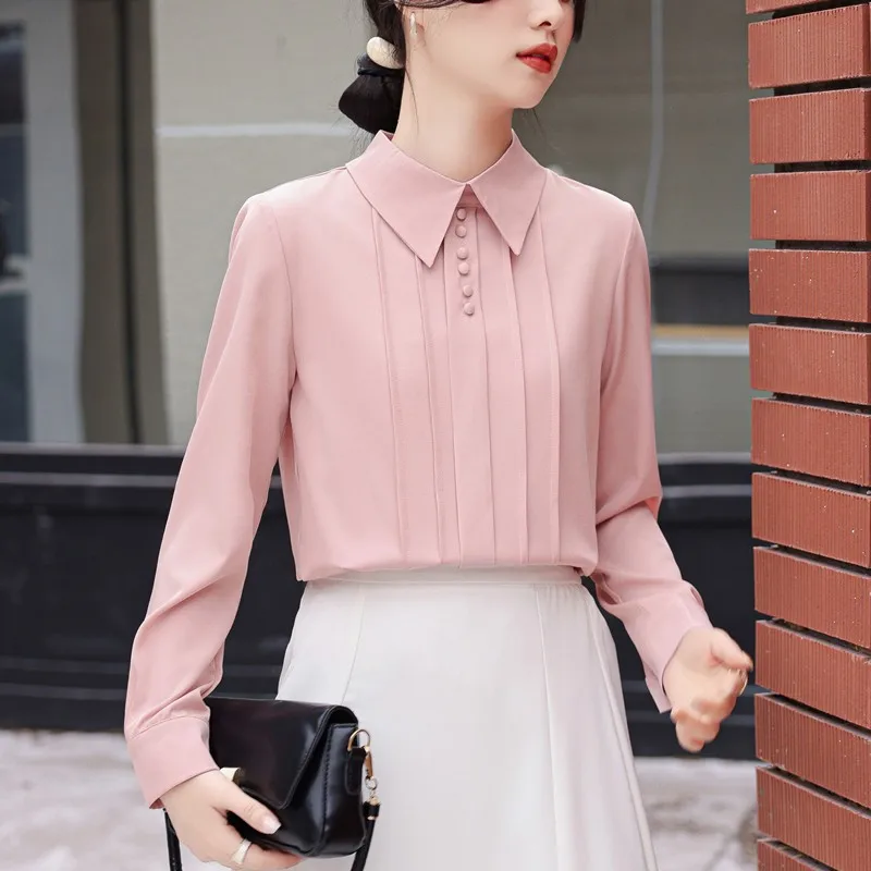 Женская Офисная рубашка с длинным рукавом элегантная однотонная Повседневная в