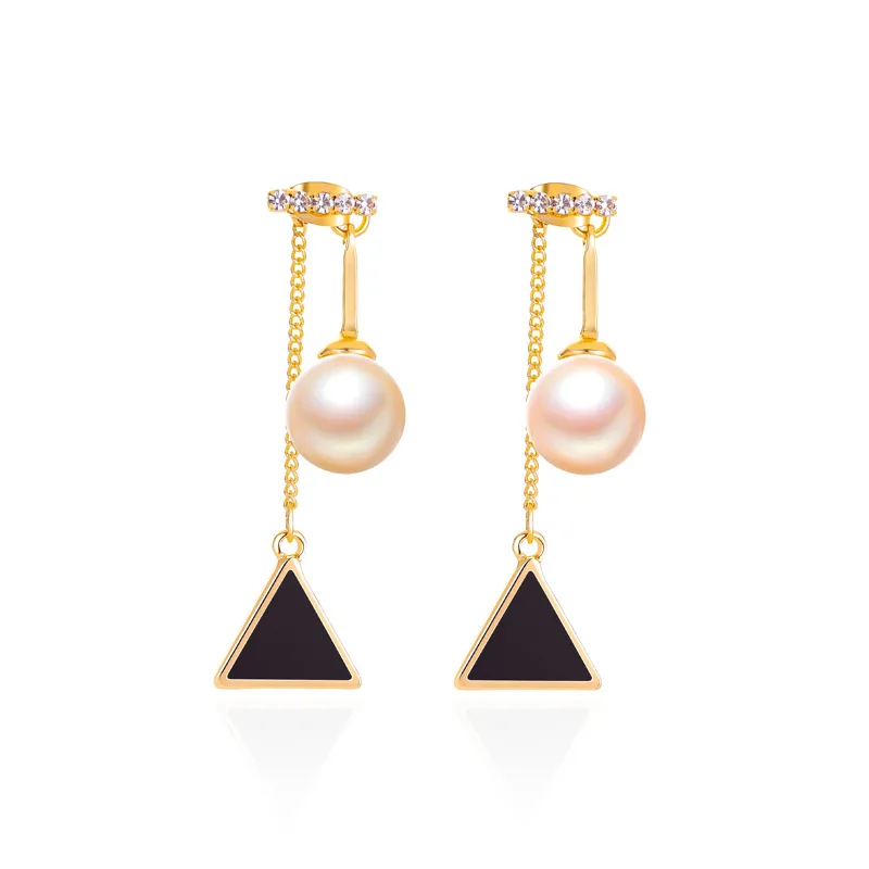 

Fashion Simple Pearl Triangle Long Two Earrings for Women Long Tassel Luxury Pearl Stud Earrings Jewelry Wholesale Direct Sales