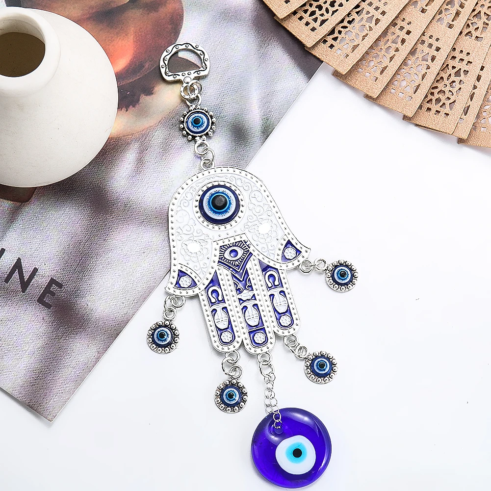 

Turkish Blue Evil Eye Hamsa Fatima Hand Wall Hanging Decor Keychain Lucky Blessing Amulet Meditation Healing Car Pendant Gifts