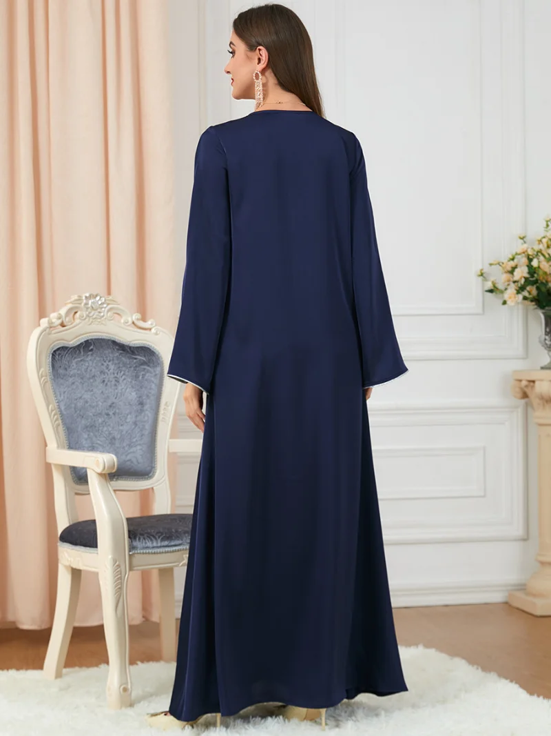 Women Elegant Long Dresses Dubai Luxury V-Neck Diamonds Split Sleeve Ramadan Abaya Muslim Turkish Islam Evening Party Robe