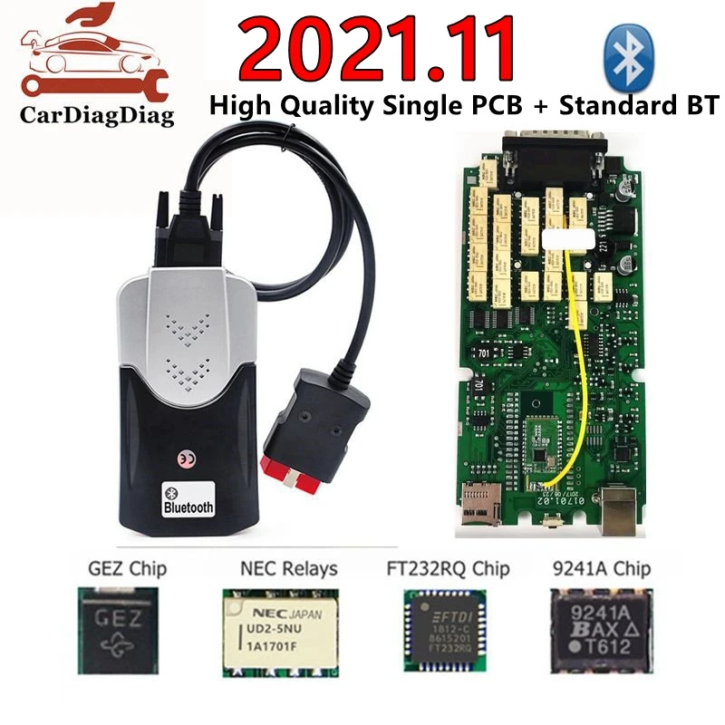 2021,11 VD150 Multidiag Pro + Высококачественный Сканер с одной печатной платой A + Bluetooth OBD2 для автомобилей и грузовиков, белое реле NEC 5NU 9241A