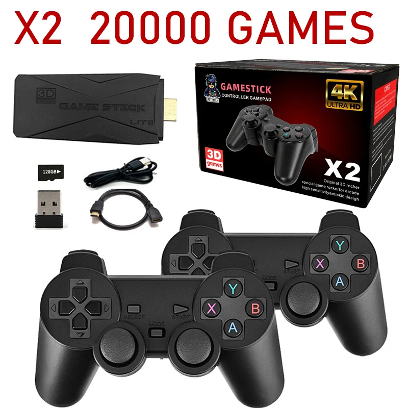 

Game Stick 4K X2 20000 15000 128G 64G Games With Dual controller 9 simuators For GBA FC Portable games Retro Video Game Consoles