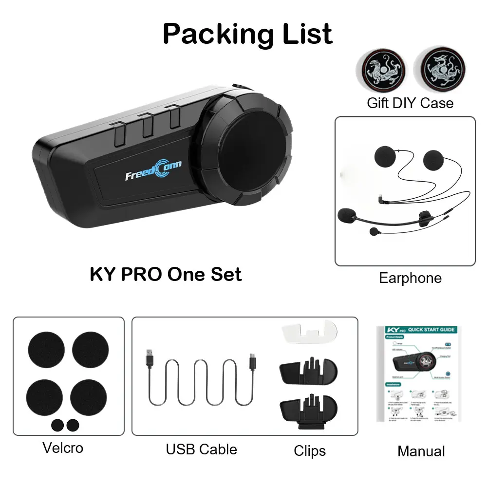 

Freedconn KY Pro Bluetooth-гарнитура для шлема, мотоциклетный домофон, наушники BT 5,0, 6 гонщиков, 1000 м, водонепроницаемый домофон для мотогруппы