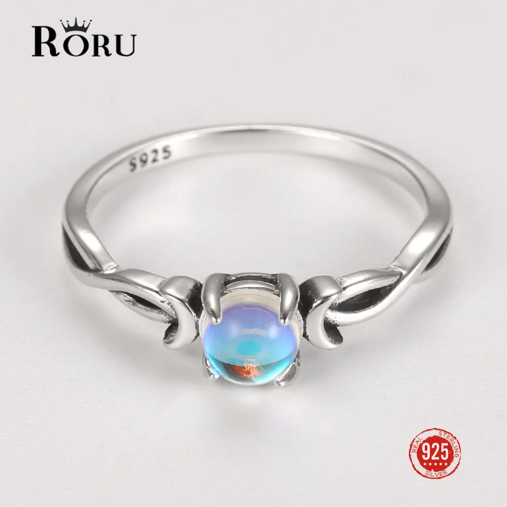 

RORU Real S925 Moonstone Silver Rings Diamond Rings Bride Wedding Band Women Gift Anillos Compromiso Mujer Rings