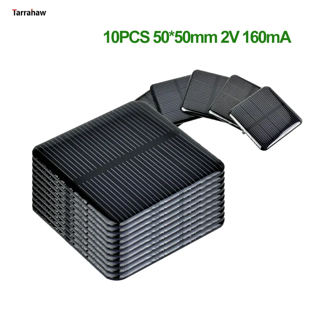 10PCS 2V 160mA 50*50MM Solar Panels DIY For Battery Cell Phone Chargers Monocrystalline Silicon Module For Camping Lawn Lamp