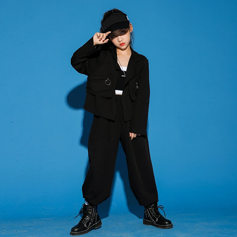 

2022, джазовые костюмы для девочек, Детский костюм для уличного танца, Детский костюм в стиле хип-хоп, модный подиумный костюм для выступления,...