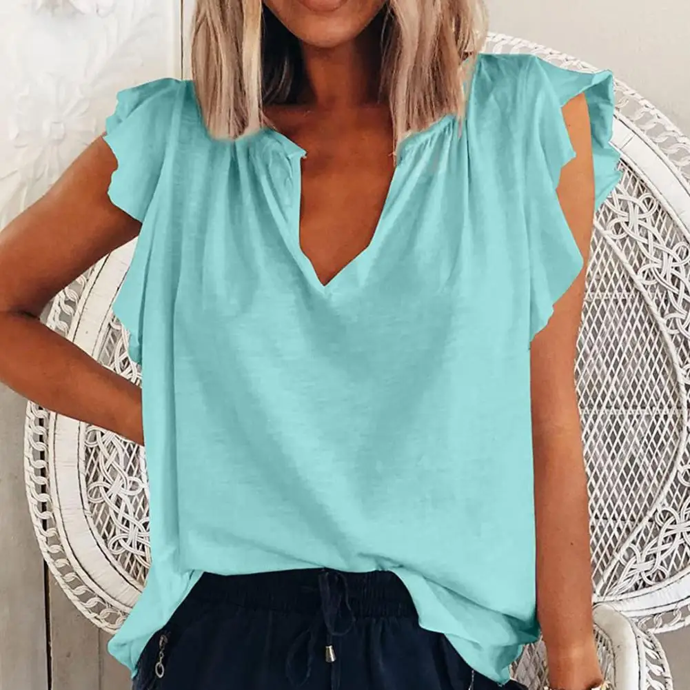 

Летние футболки, легкие женские футболки, повседневный топ с оборками на рукавах