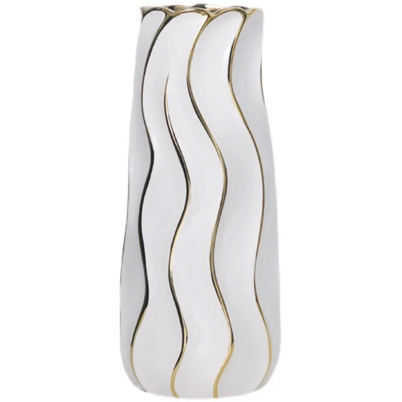 Простая Современная позолоченная полоса белая темно-зеленая керамическая ваза