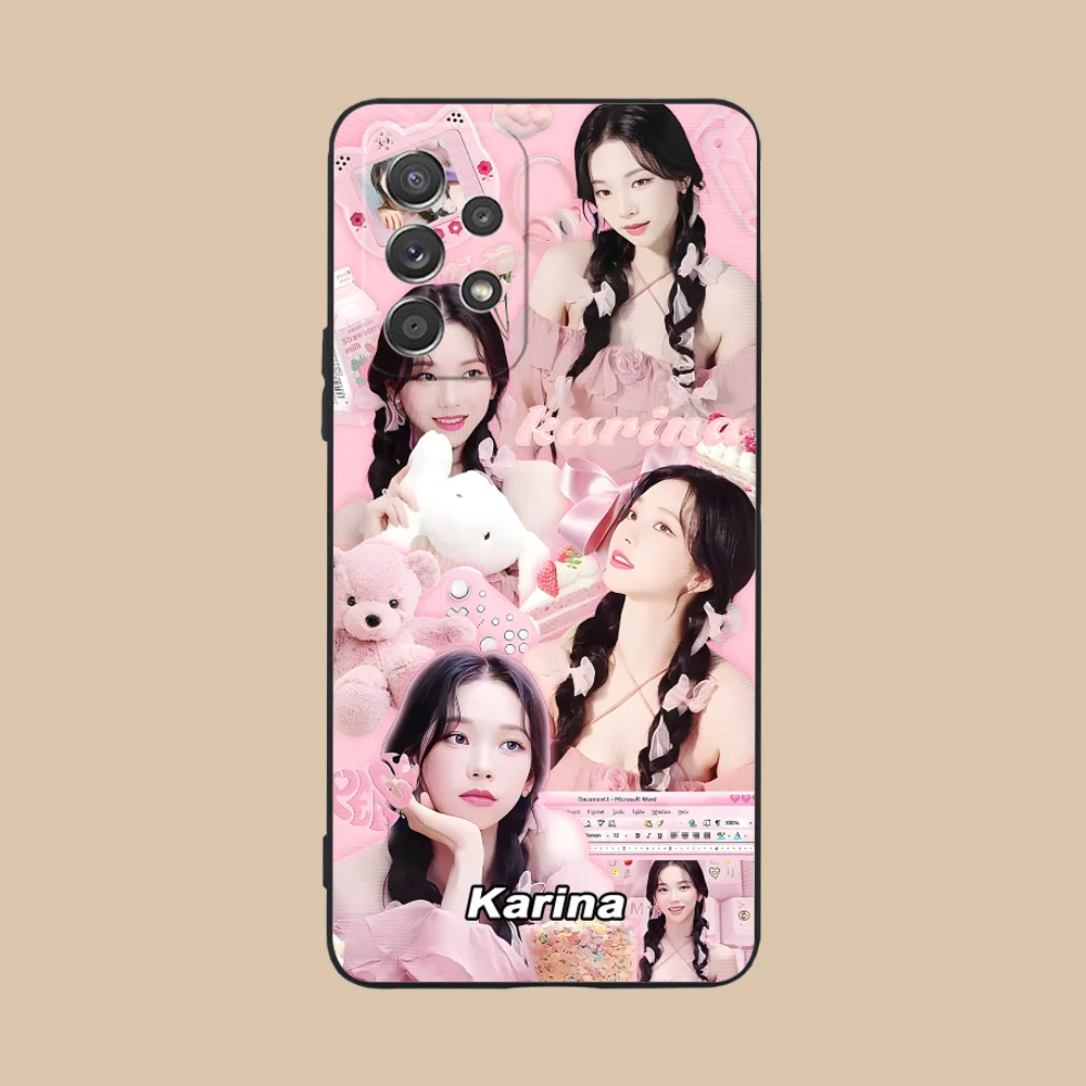 KPOP AE Karina Phone Case for Samsung Galaxy A73 72 71 70 55 54 53 52 35 34 32 23 14 13 5G Black Cellphones Smartphone Cover